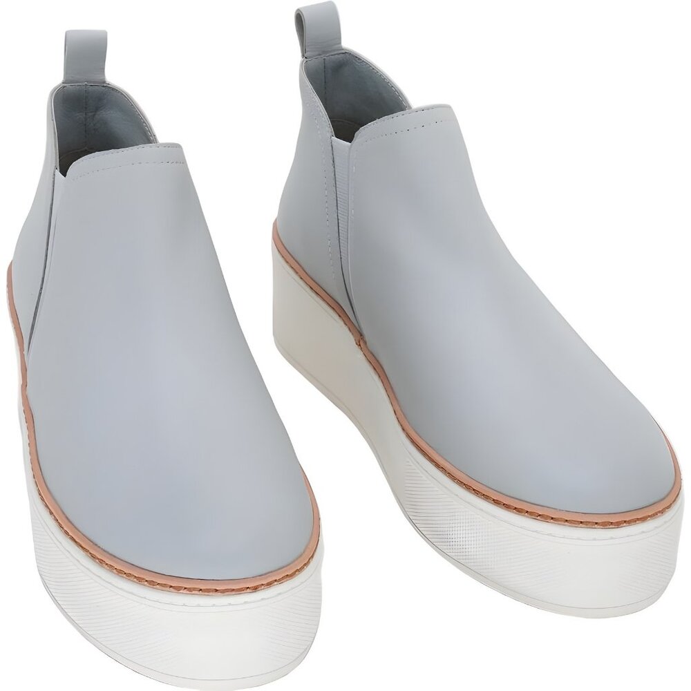 J/SLIDES Women's Light Gray Slip-On Platform Sneakers with Tan Trim